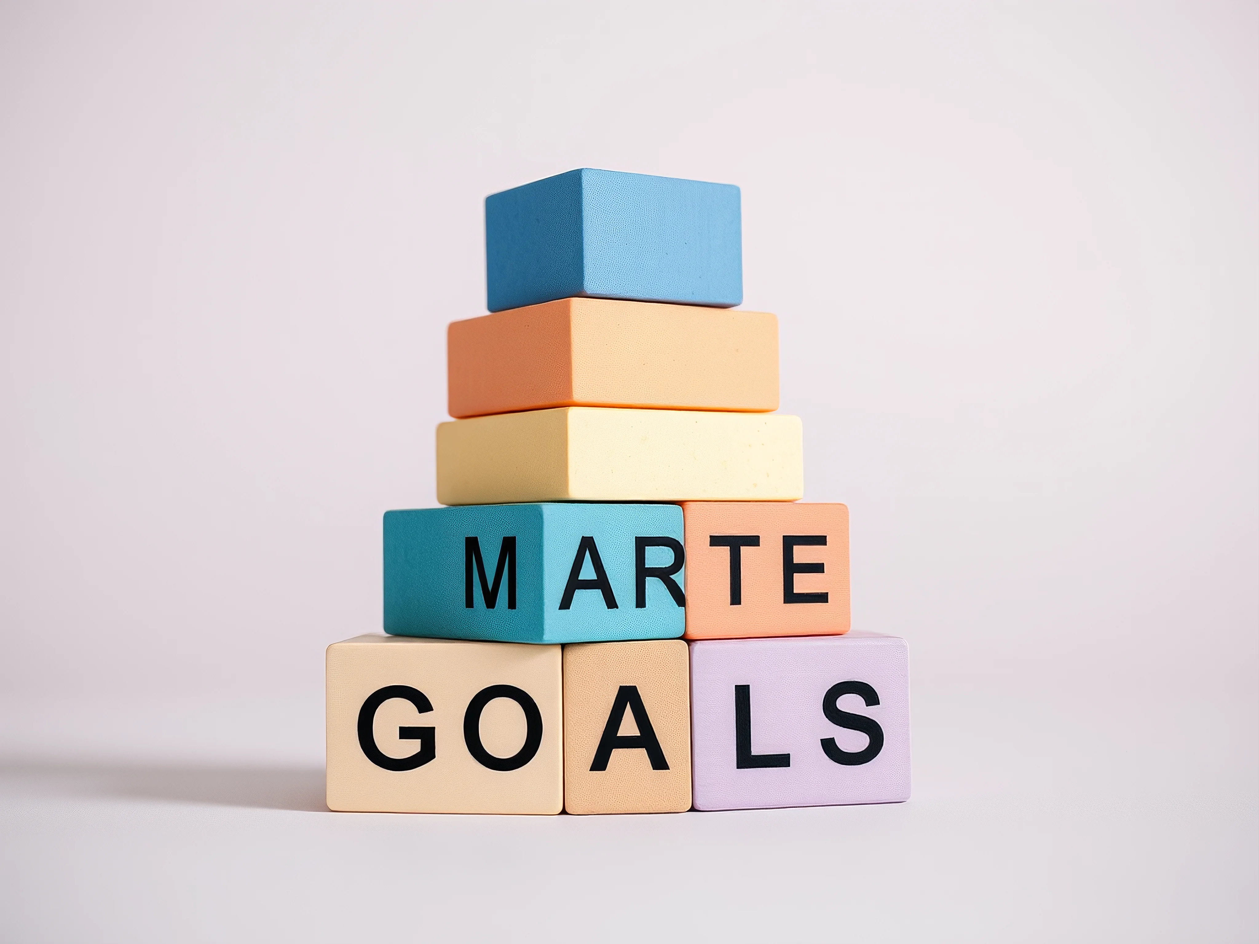 Colorful building blocks stack, SMARTE goals concept.
