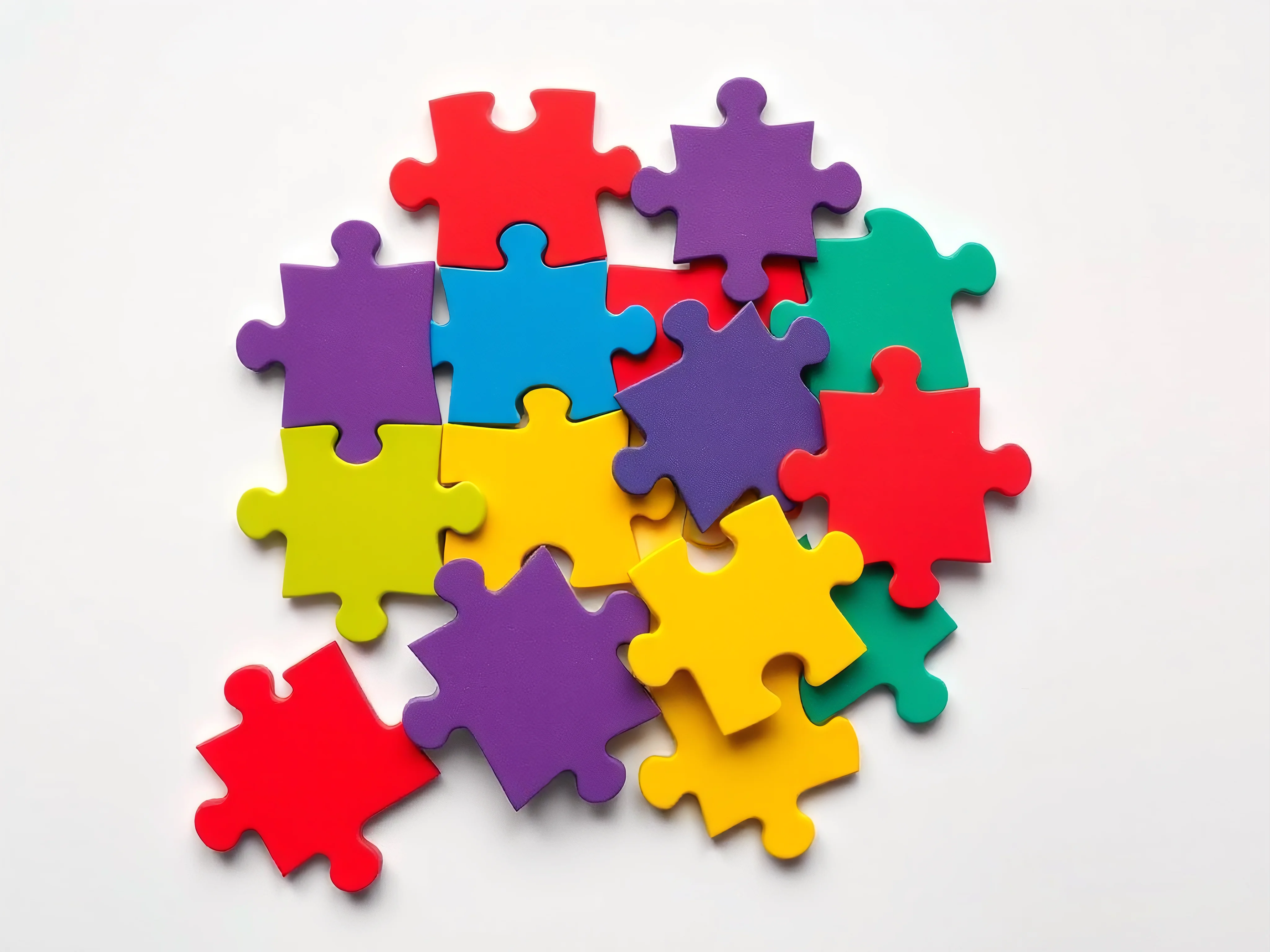 Colorful puzzle pieces fitting together. Vibrant jigsaw puzzle.
