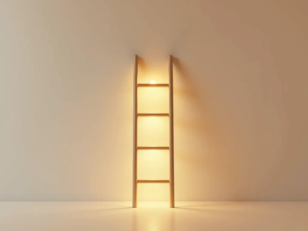 A ladder leaning against a wall with glowing rungs, symbolizing incremental progress and daily motivation.